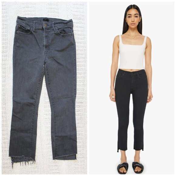 Mother The Insider Crop Step Fray Jeans Size 30 Black Denim Cowgirl Mid Rise - Picture 1 of 10